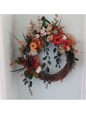Wreath Flippers Handcrafted 18" Cascading Rich Harvest Flower Wreath